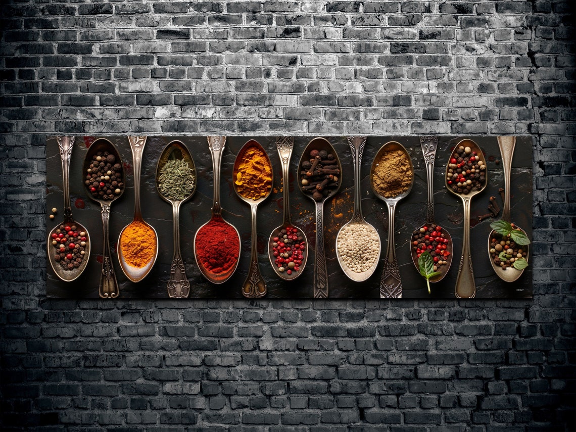 Assorted Spices on Vintage Spoons Rustic Dark Kitchen Poster - Image 2