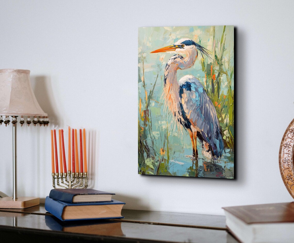 Blue Heron Oil Painting Art Print, Nature Study - Image 6