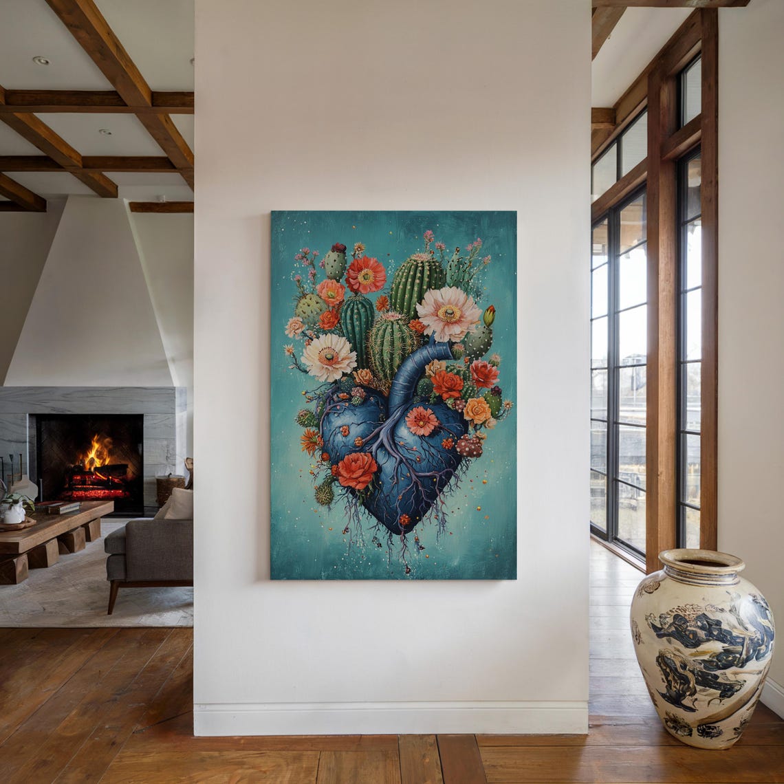 Blue Anatomical Heart Cactus Bloom Botanical Desert Art Poster - Image 4