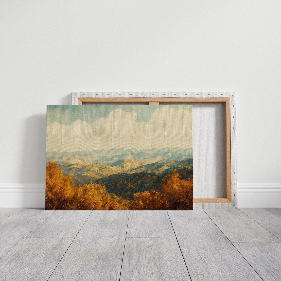 Golden Autumn Mountain Range, Rustic Landscape Art Print - Image 3