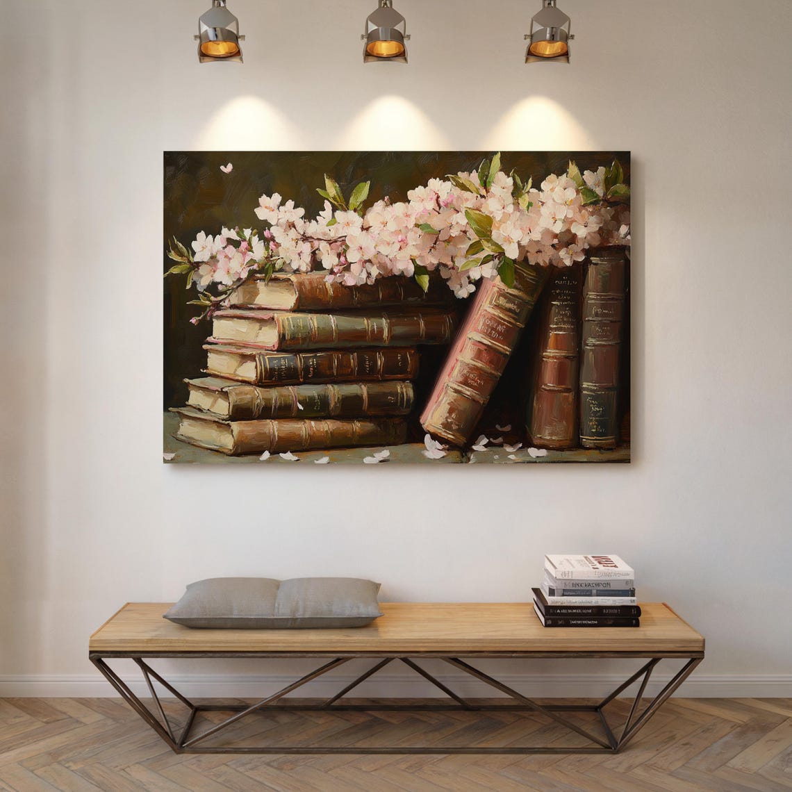 Antique Books Cherry Blossoms Stack Vintage Floral Library Art Poster - Image 5
