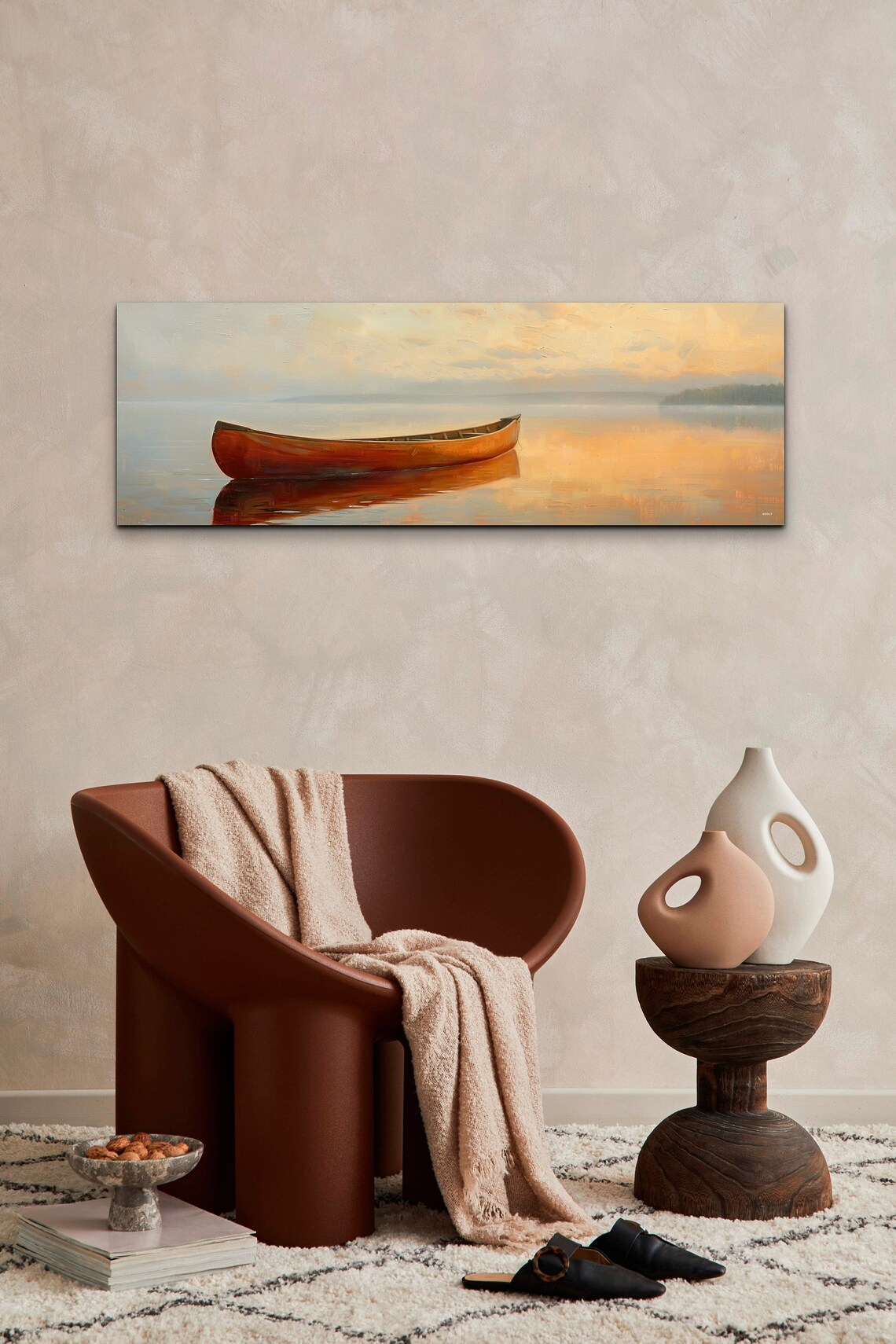 Brown Canoe Art Print, Rustic Lake House Decor - Image 3