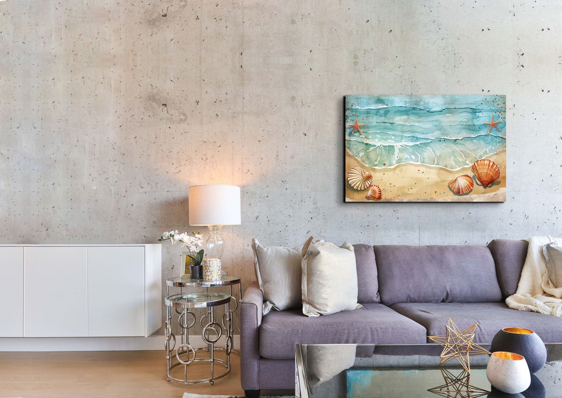 Beach Watercolor Scene With Seashells And Starfish Coastal Poster - Image 5