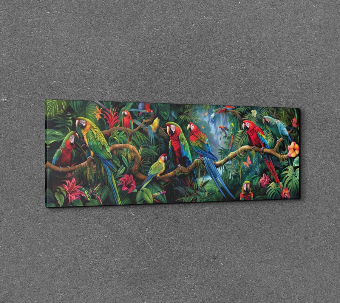 Panoramic Rainforest Scene With Parrots - Image 3