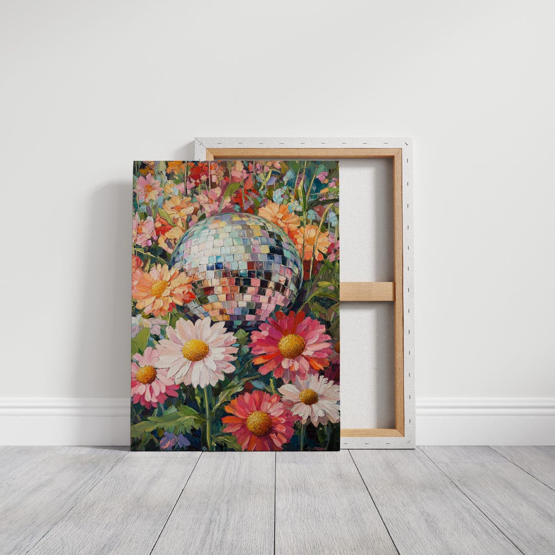 Sparkling Disco Ball Among Pink and White Daisy Blooms Poster - Image 3