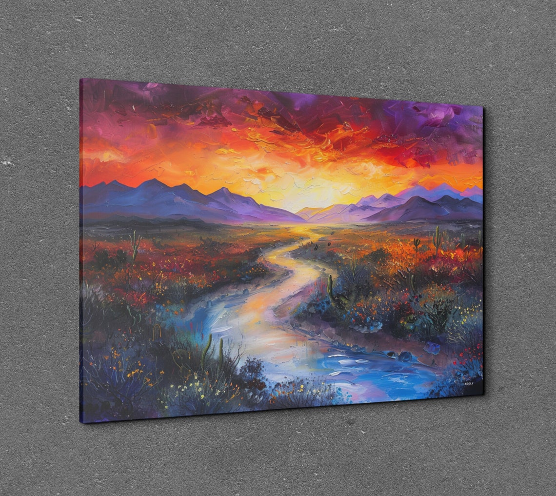 River Running Through a Desert Plain Under a Dramatic Sunset Poster - Image 3