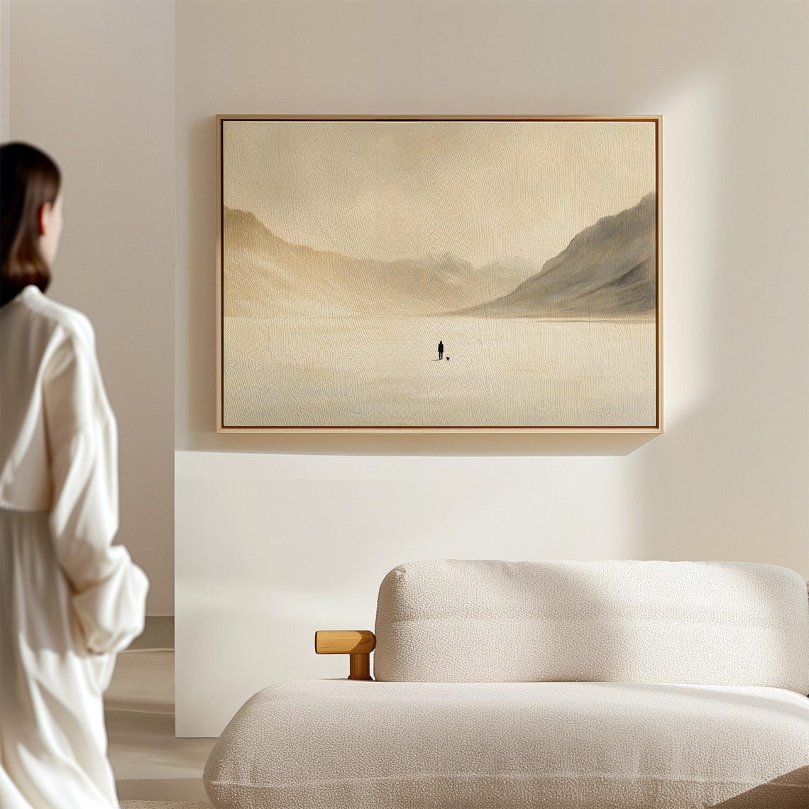 Minimalist Winter Landscape, Man And Dog Art Print - Image 3