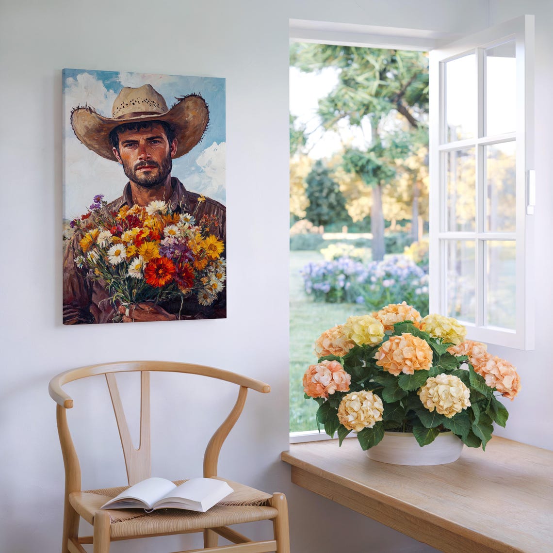 Rustic Cowboy With Wildflower Bouquet Blue Sky Country Poster - Image 5