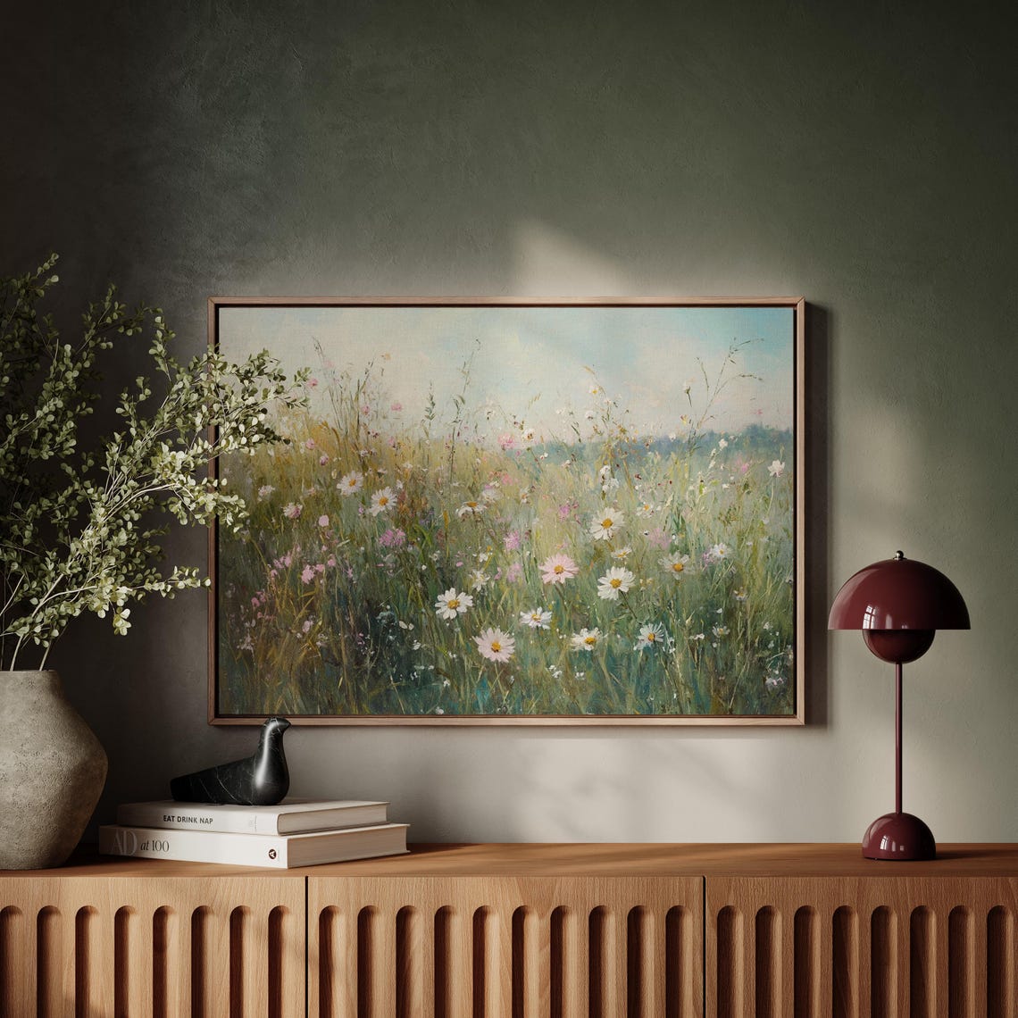 Wildflower Meadow With Daisies And Cosmos Soft Light Field Wall Art - Image 4