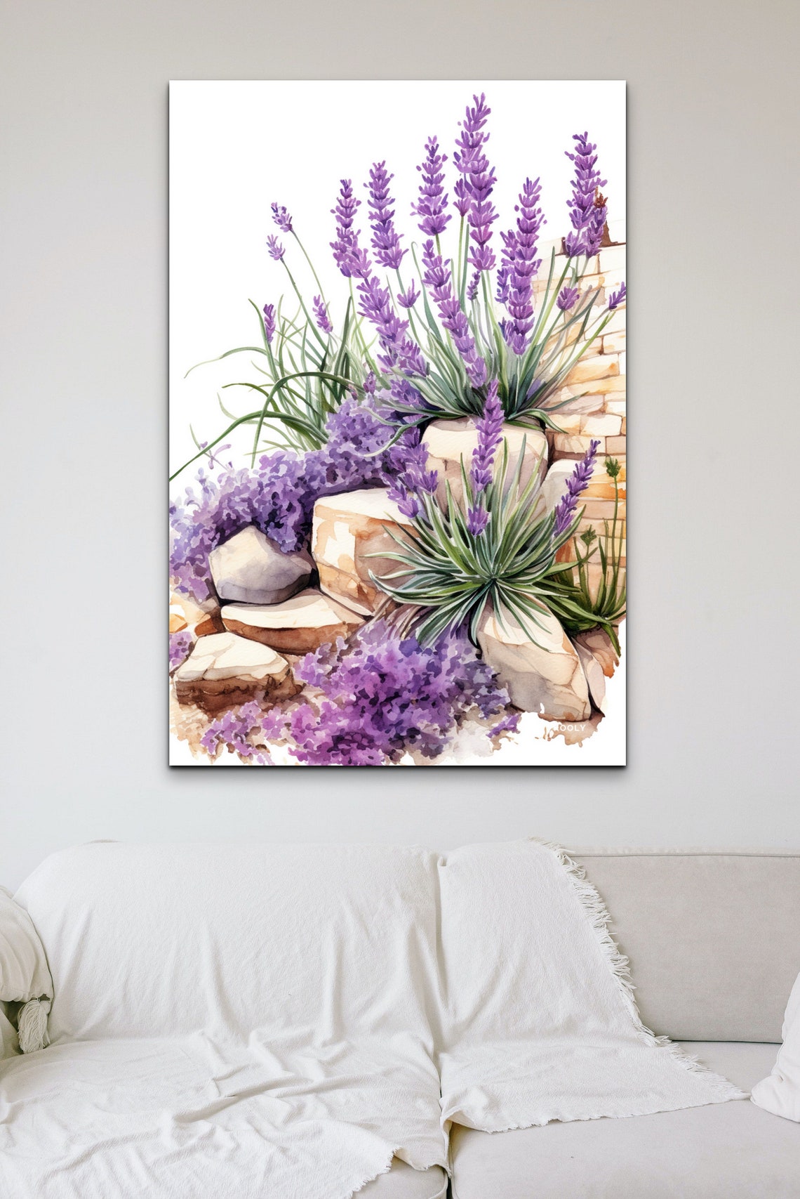 Lavender Flowers Stone Wall Watercolor Purple Botanical Art Poster - Image 7