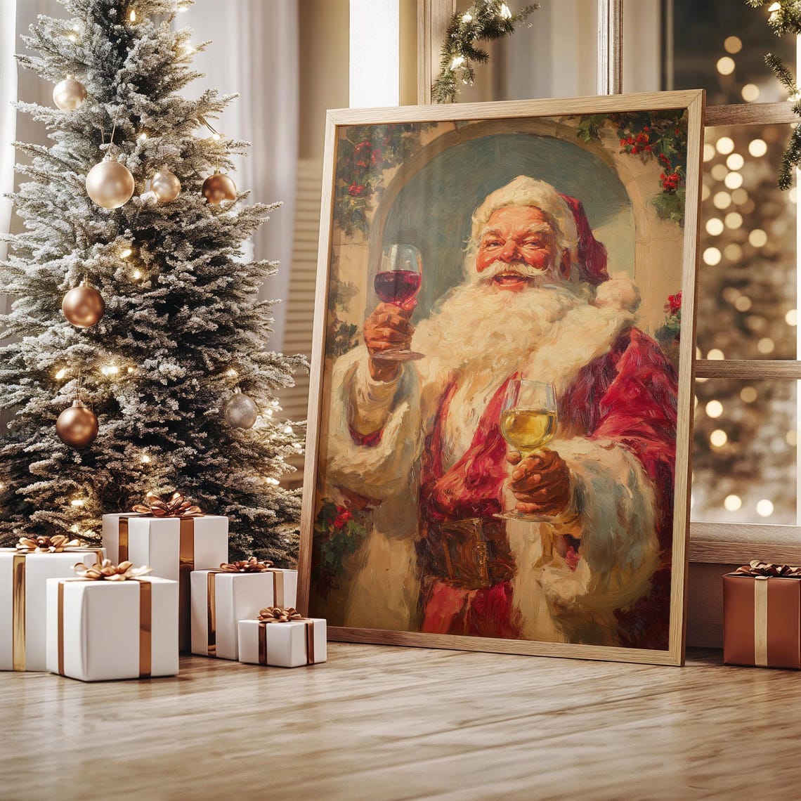 Jolly Santa Claus Raising Wine Glasses Christmas Cheer Poster