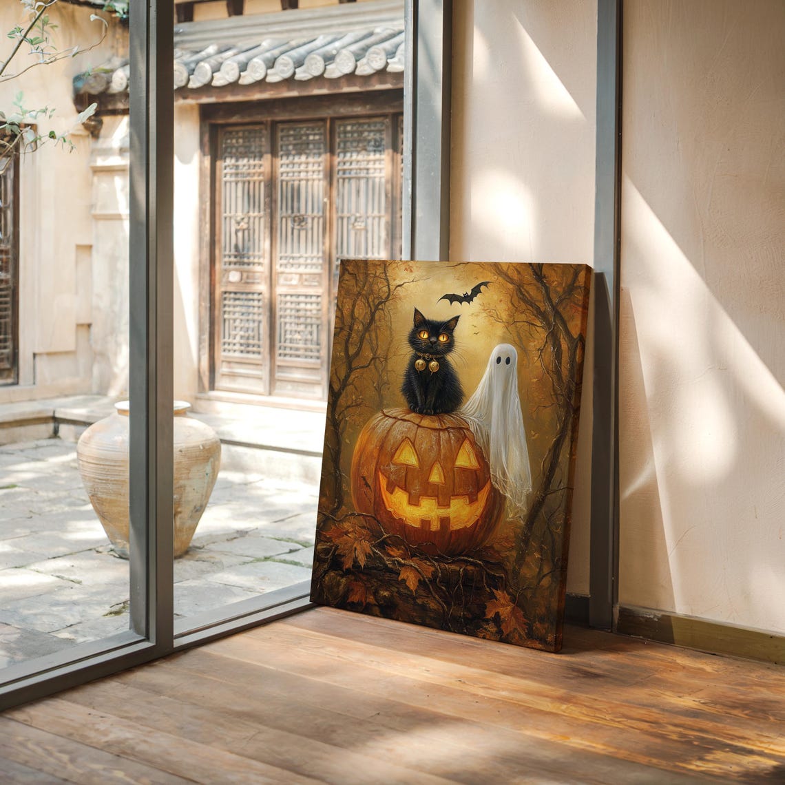 Halloween Black Cat Ghost Spooky Pumpkin Gothic Fall Decor Print - Image 3