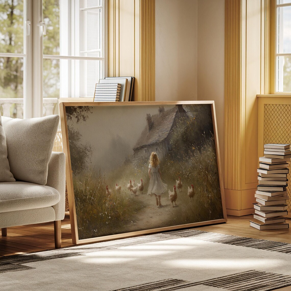 Farmhouse Girl With Chickens Art Print, Rustic Pastoral Scene - Image 7