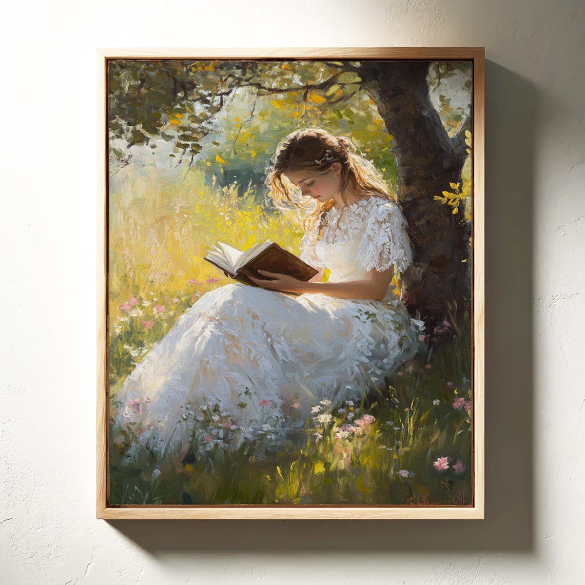 Woman Reading Under Tree Vintage Oil Painting Golden Meadow Poster - Image 3