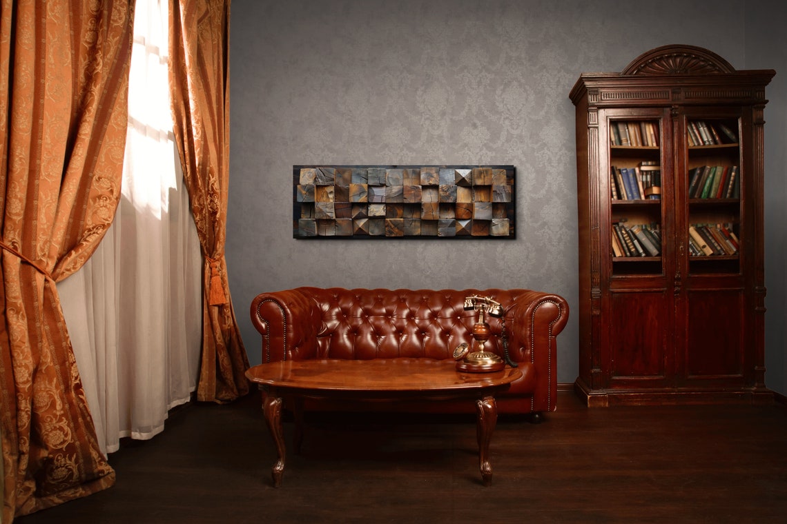 Rustic Wooden Block Cubes Textured 3D Panoramic Decor Poster - Image 5