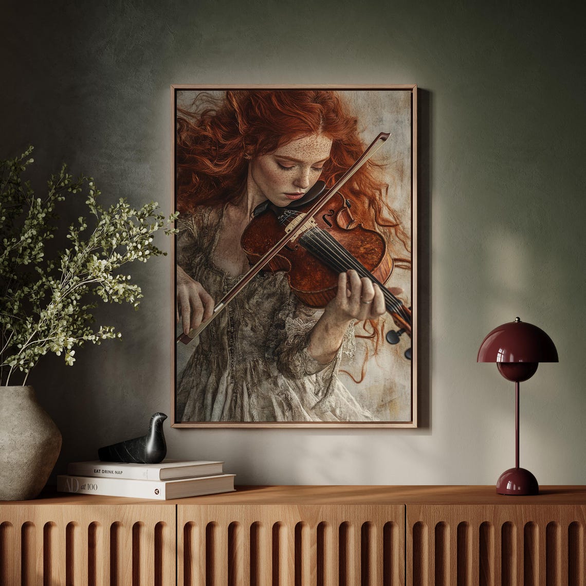 Red Haired Violinist Vintage Graceful Musician Portrait Poster - Image 7