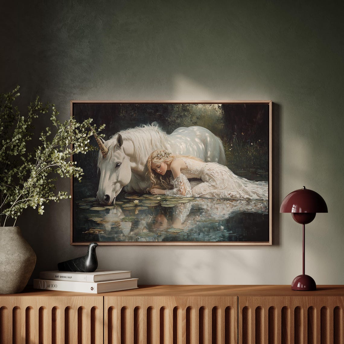 Mystical Unicorn And Maiden Enchanted Forest Moonlit Pool Poster - Image 5