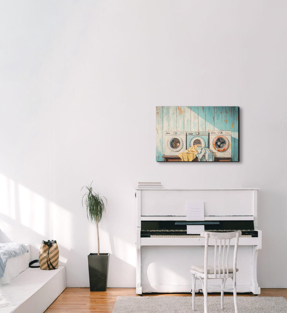 Retro Washing Machines Turquoise Plank Wall Laundry Room Art Poster - Image 6
