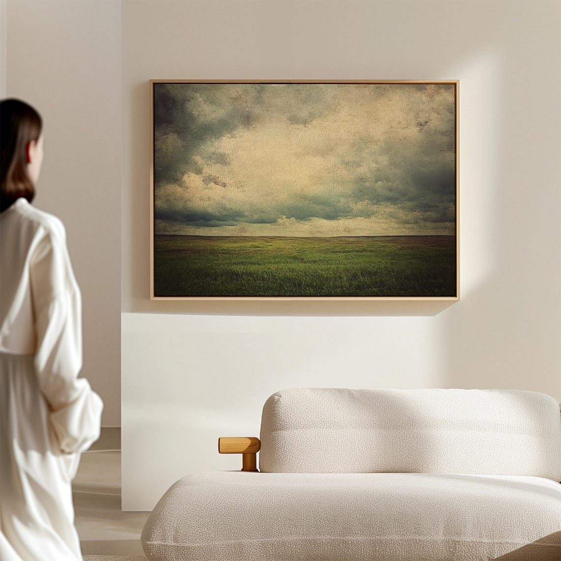 Rustic Prairie Landscape Green Field Under Moody Sky Vintage Poster - Image 5