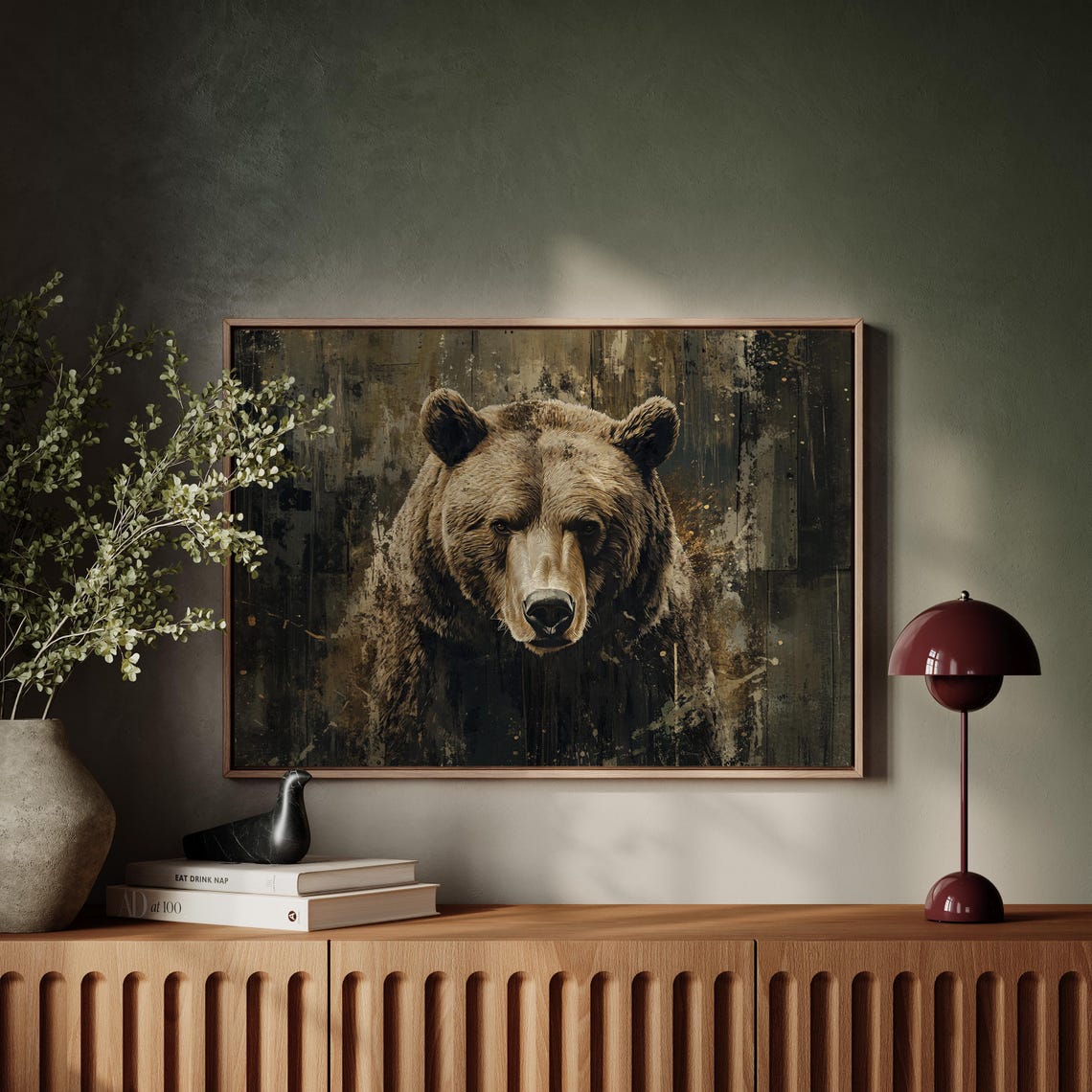 Grizzly Bear Dramatic Portrait Dark Rustic Cabin Wall Poster - Image 5