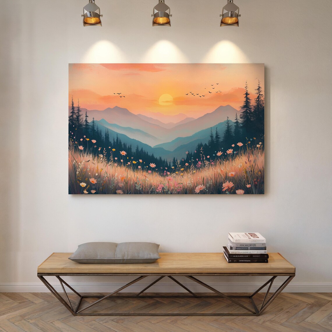 Golden Sunrise Over Serene Mountain Valley, Landscape Art Print - Image 7
