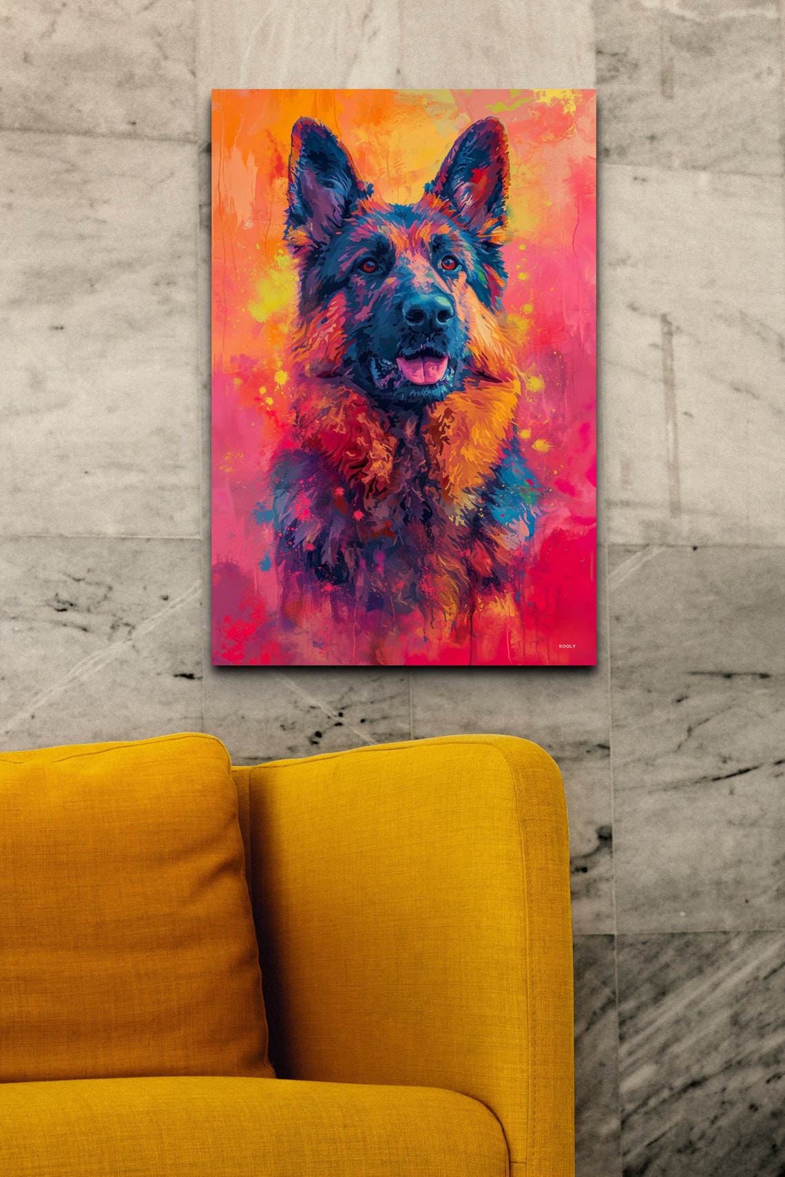 German Shepherd Dog Portrait on a Fiery Orange Red Background Poster - Image 4