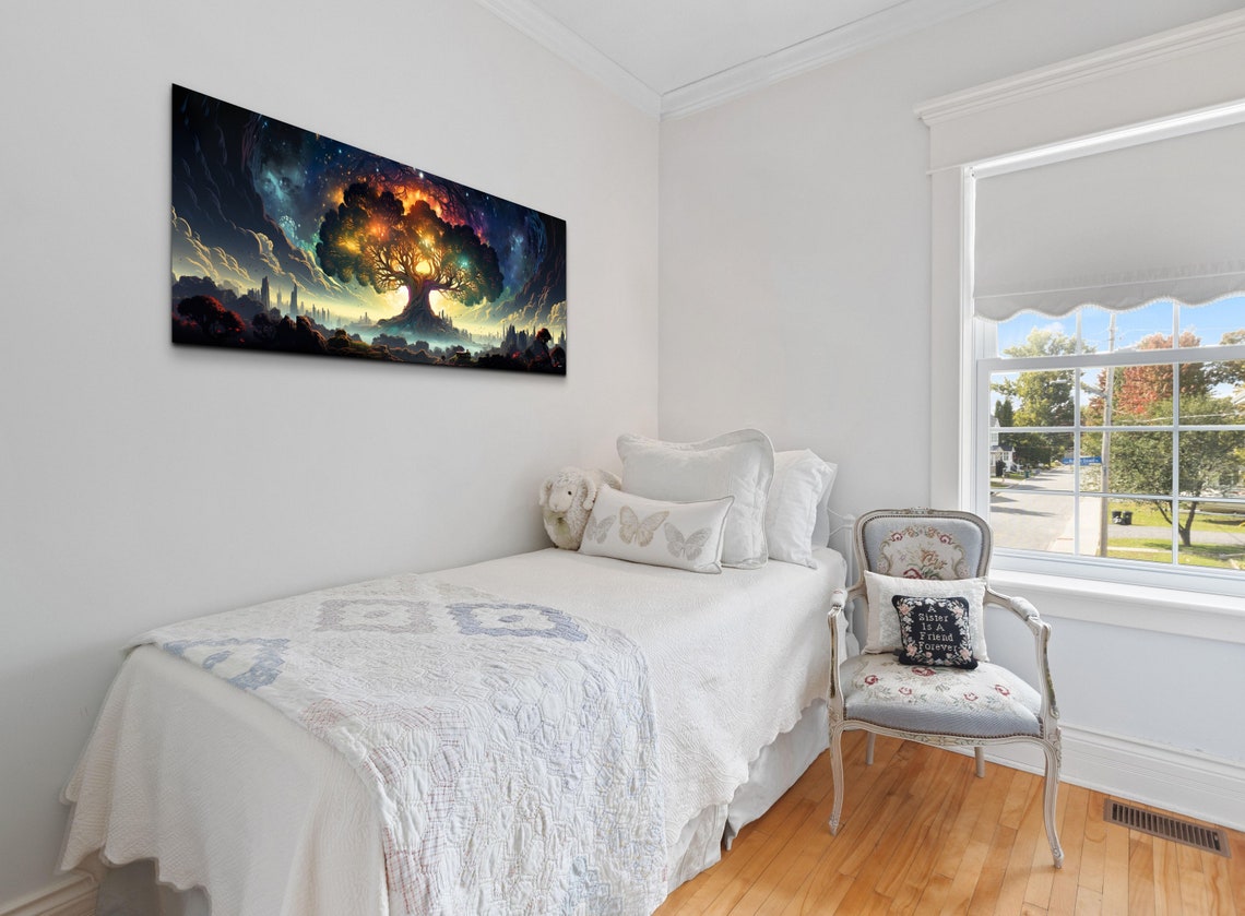 Glowing Tree of Life Beneath a Cosmic Starry Galaxy Sky Poster - Image 3