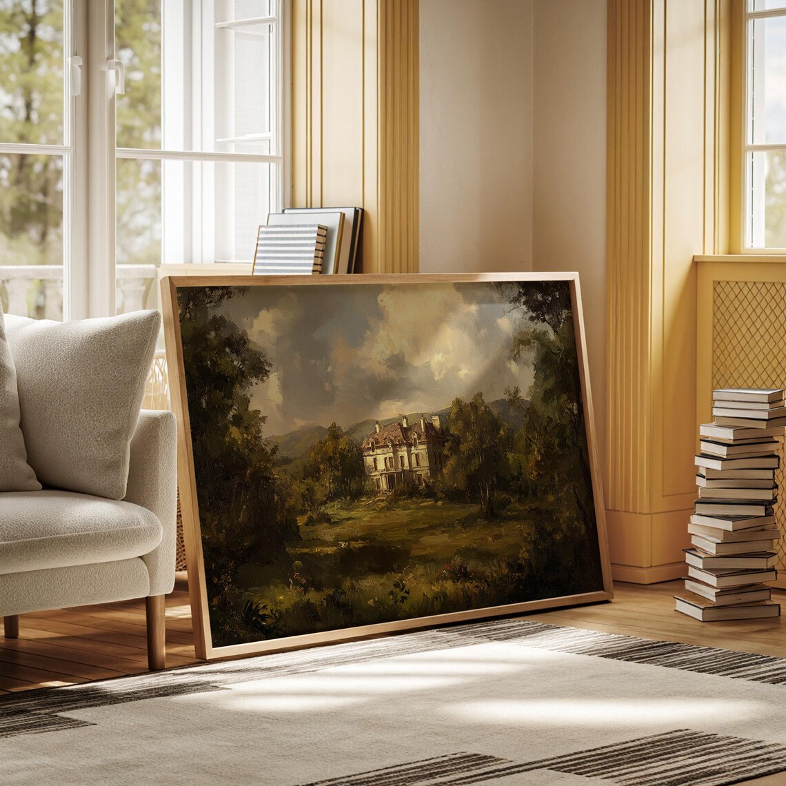 European Manor House in a Lush Landscape Oil Painting Poster - Image 2