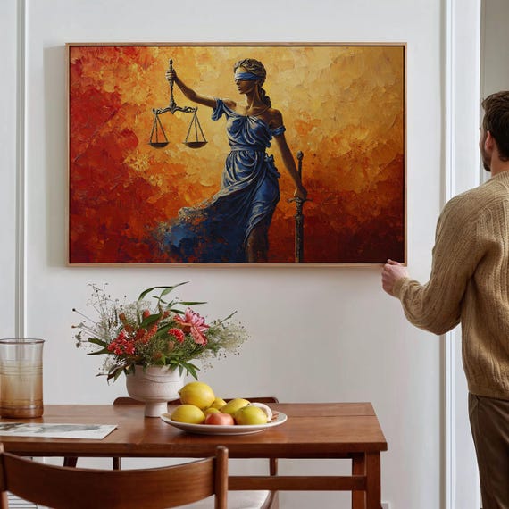 Lady Justice Wall Art Blind Justice Print Legal Office Decor Scales Of Justice Painting Law Symbol Artwork Bold Abstract