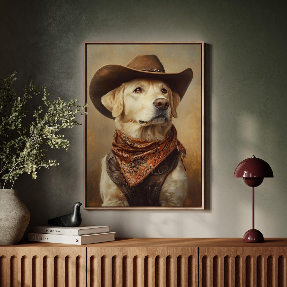 Cowboy Golden Retriever Art Rustic Western Dog Decor Vintage Farmhouse Pet Portrait Bandana Dog Wall Art Poster - Image 5
