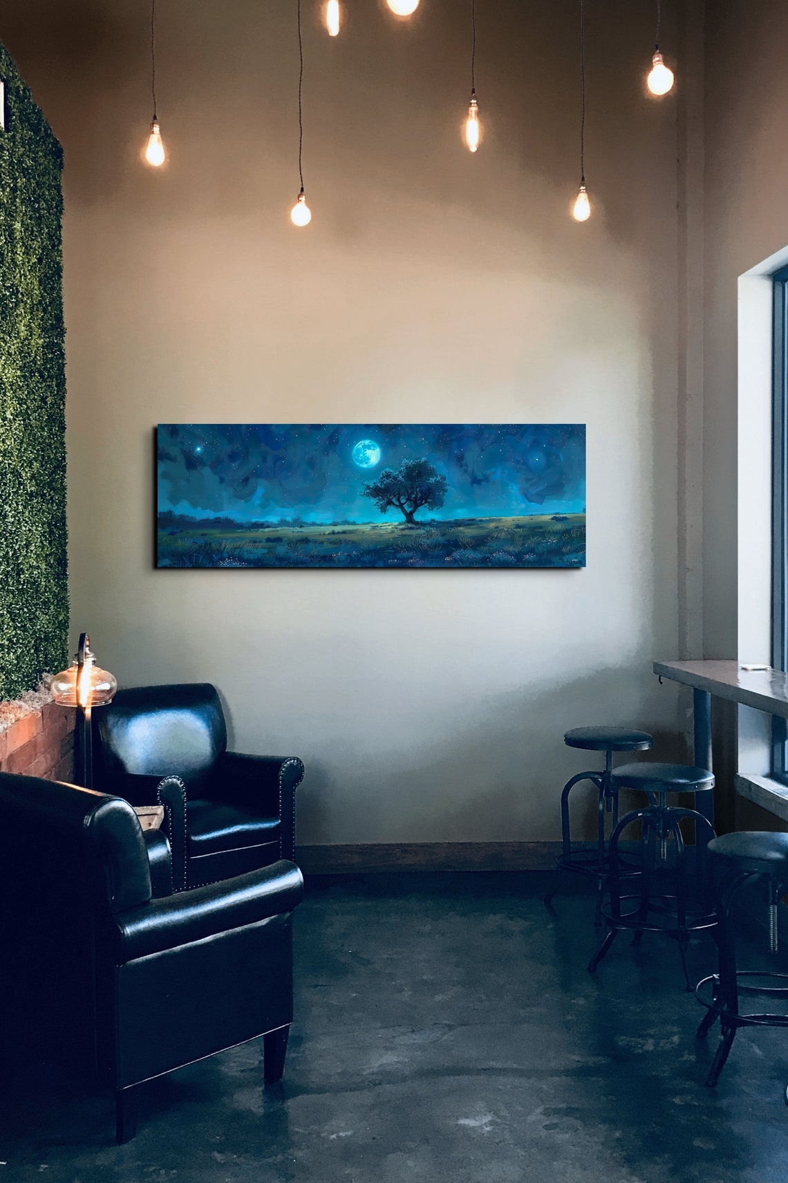 Moonlit Tree Horizon Under Starry Night Sky Panoramic Art Poster - Image 7