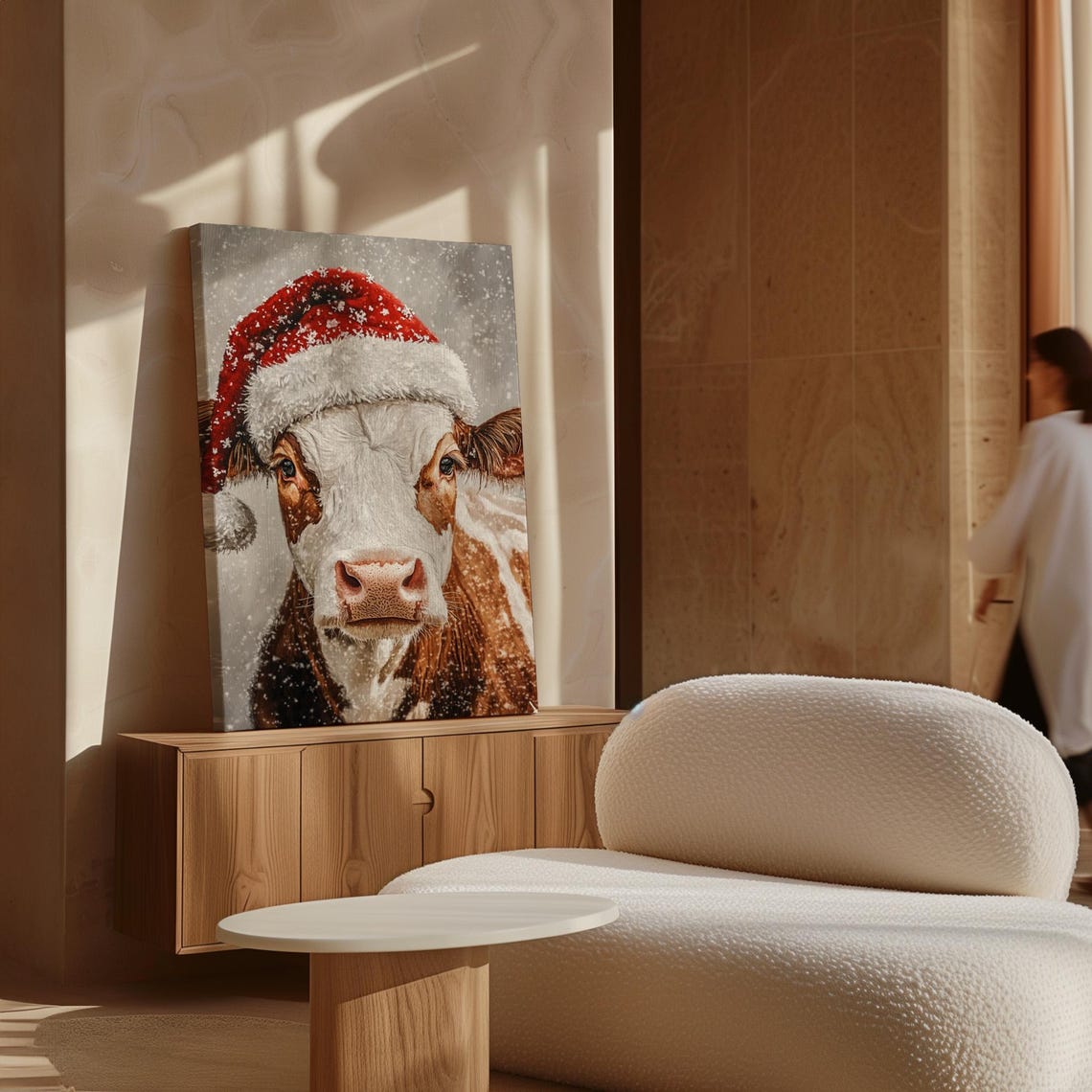 Adorable Cow in a Santa Hat Smiling on a Snowy Christmas Day Poster - Image 7