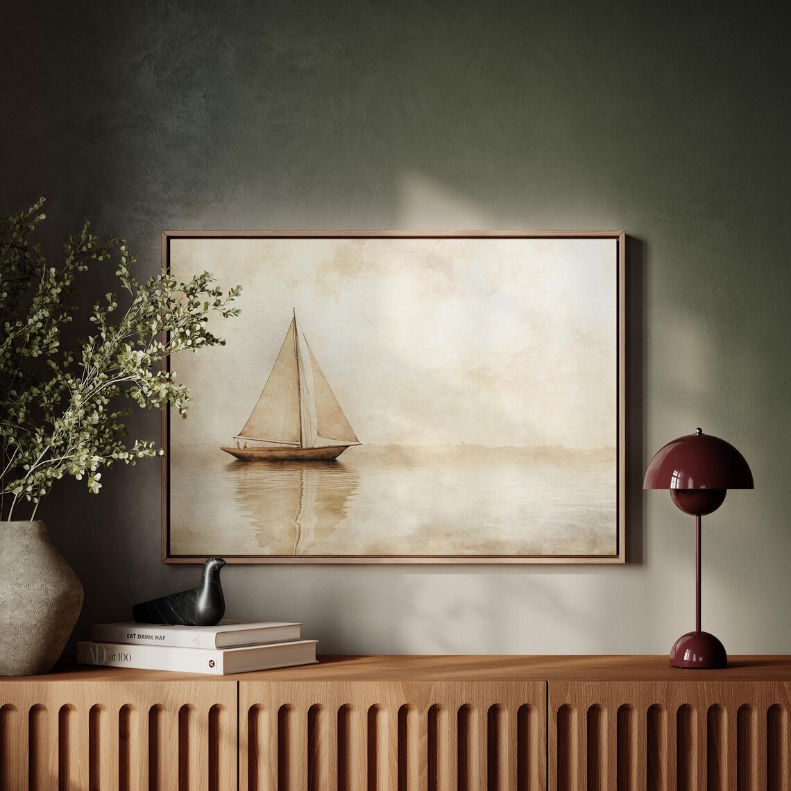 Vintage Sailboat Gliding On Still Water In Soft Sepia Tones Poster - Image 3