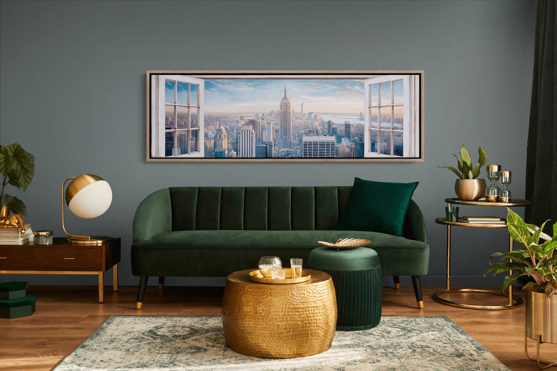 New York City Window View Empire State Skyline Panoramic Poster - Image 2
