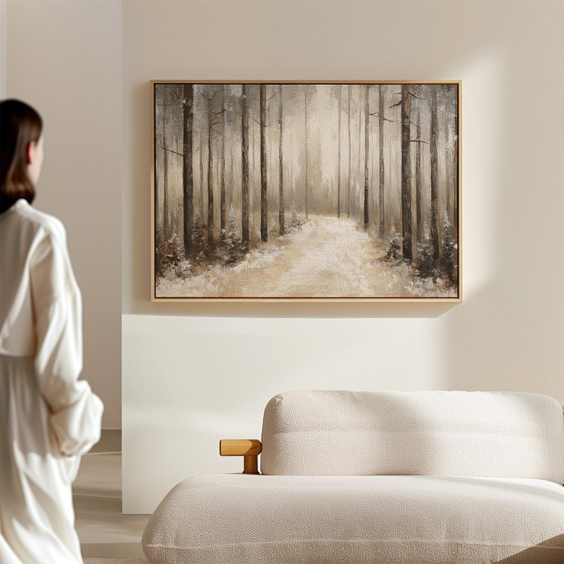 Snowy Winter Forest Path Tall Trees Tranquil Nature Wall Art - Image 7