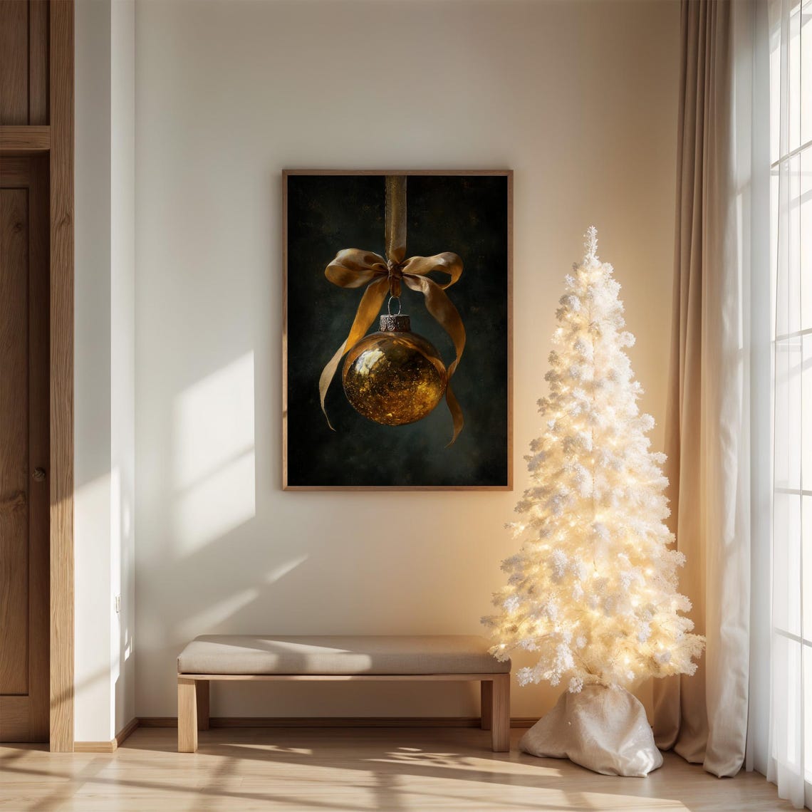 Golden Christmas Ornament Art Print
