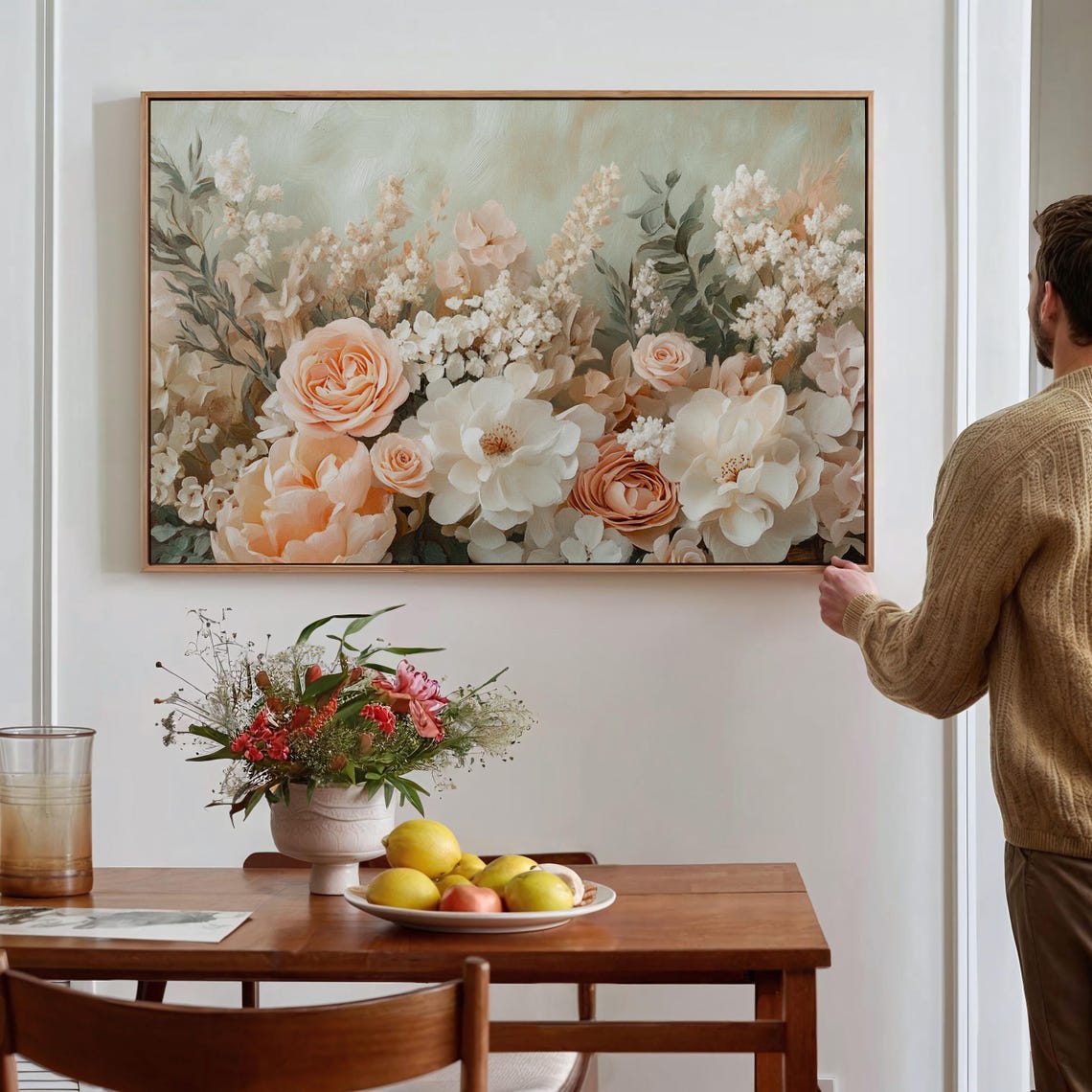 Soft Peach Ivory Floral Bouquet Botanical Vintage Painting Poster - Image 5