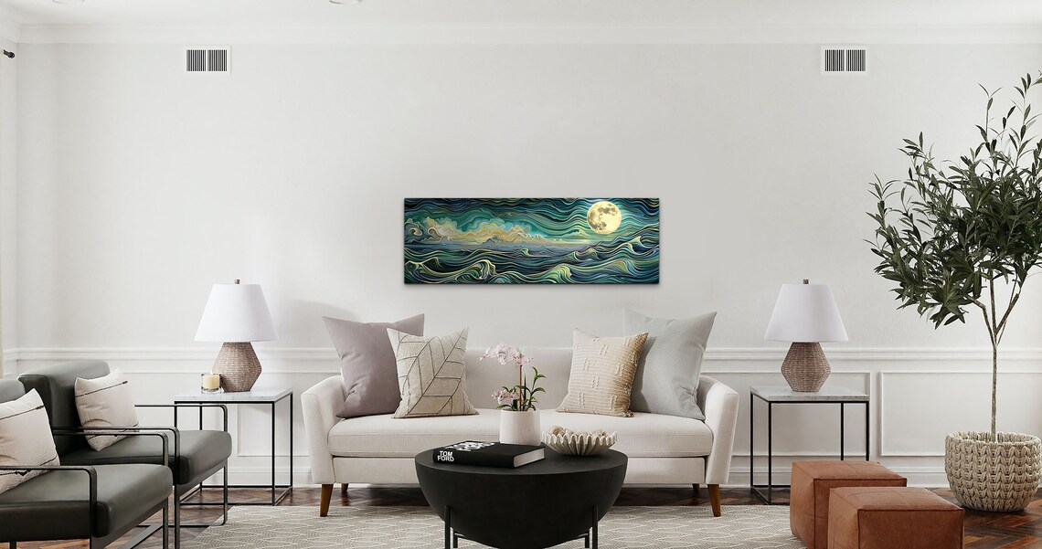 Abstract Ocean Waves Under A Full Moon Art Print - Image 5
