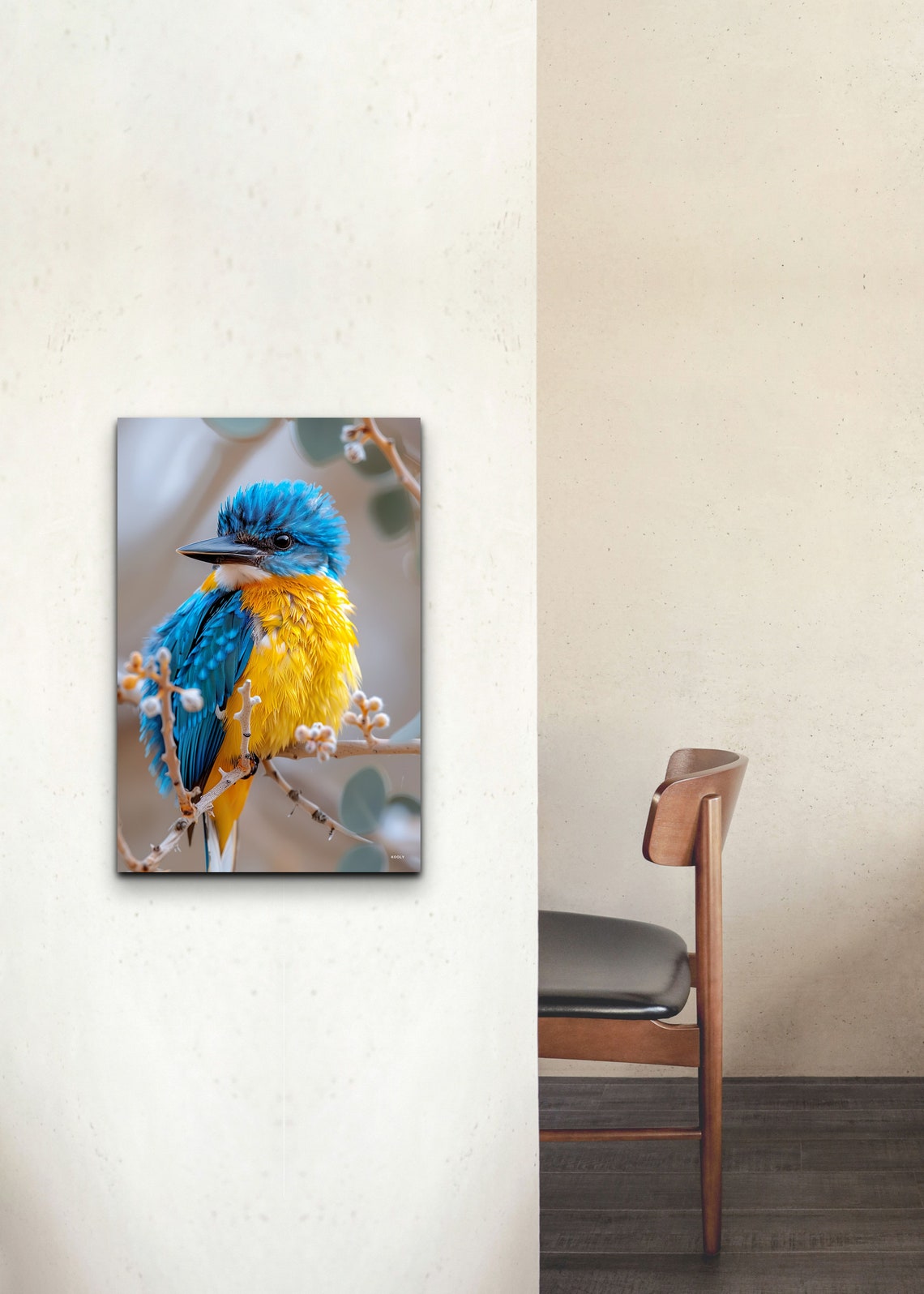 Malachite Kingfisher On Branch Vibrant Blue Yellow Bird Photo Wall Art - Image 3