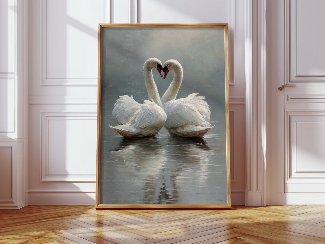 Romantic Swan Couple Art Print, Elegant Love Decor