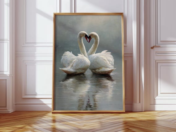 Romantic Swan Couple Art Print, Elegant Love Decor