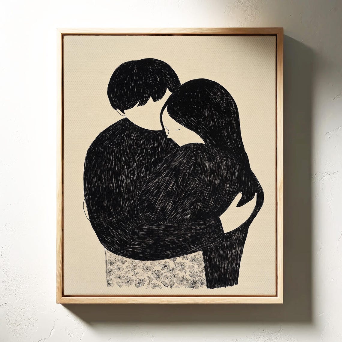 Couple Embrace Minimalist Ink Drawing Romantic Love Art Poster
