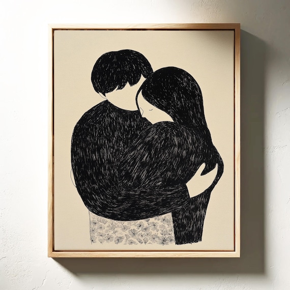 Couple Embrace Minimalist Line Art