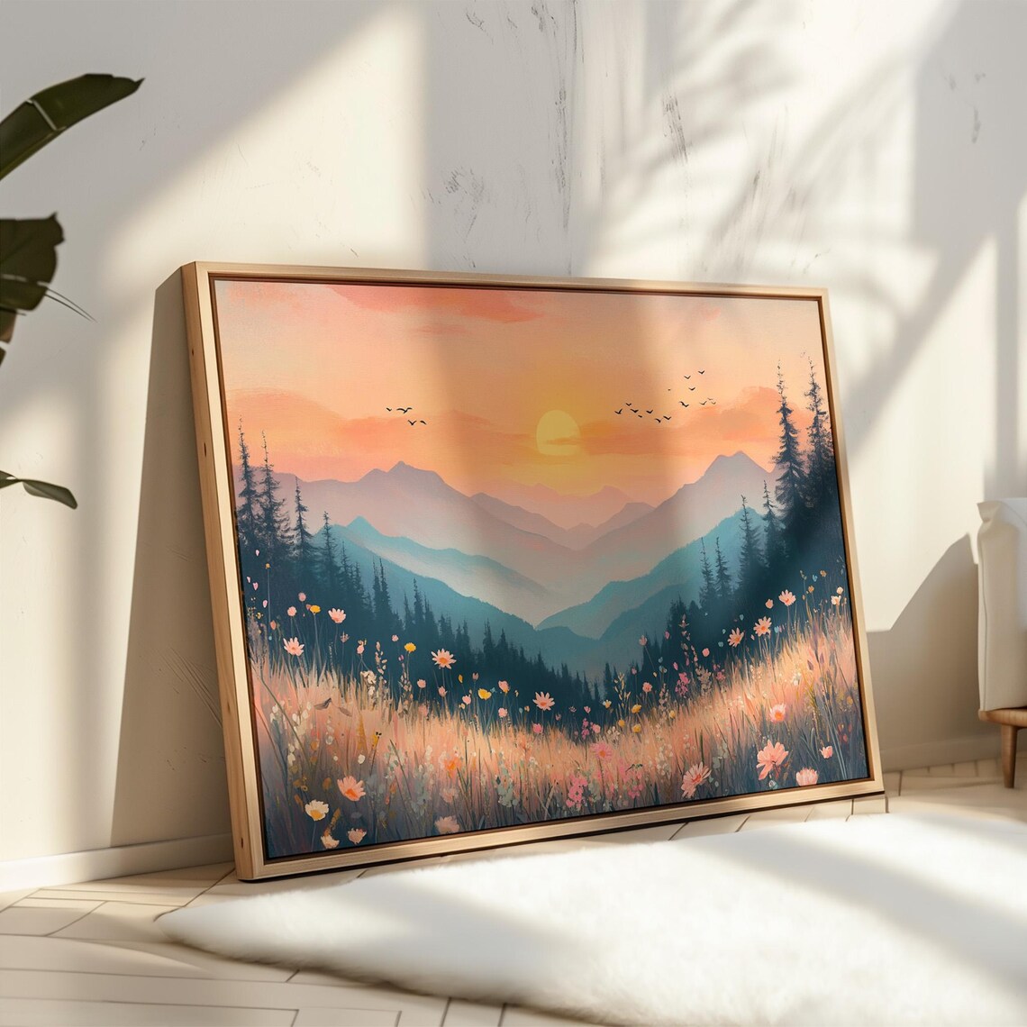 Golden Sunrise Over Serene Mountain Valley, Landscape Art Print - Image 4