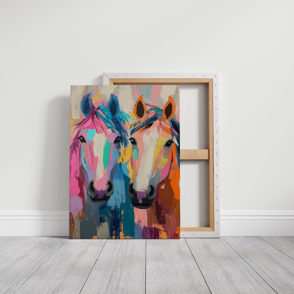 Vibrant Abstract Horse Duo Colorful Modern Equine Painting Poster - Image 3
