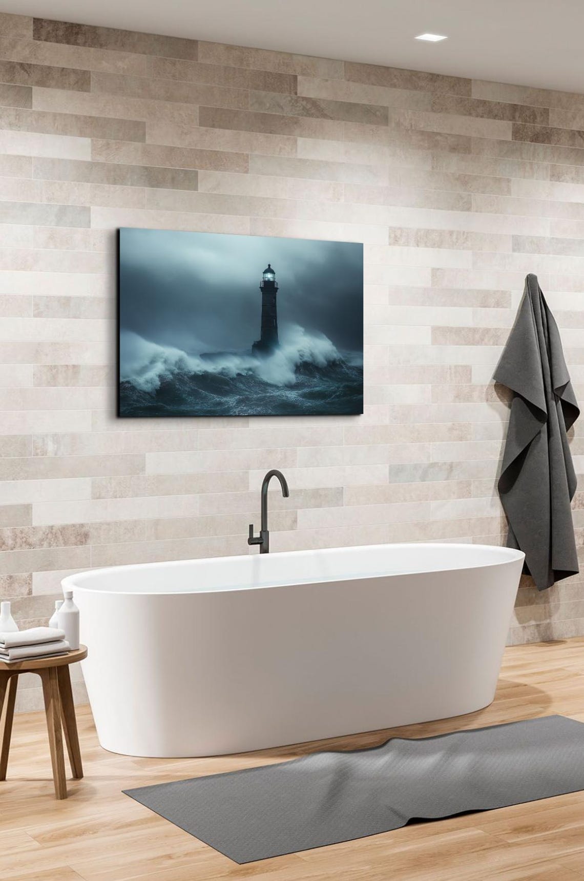 Lighthouse Tower Amid Crashing Ocean Waves Stormy Sea Poster - Image 5