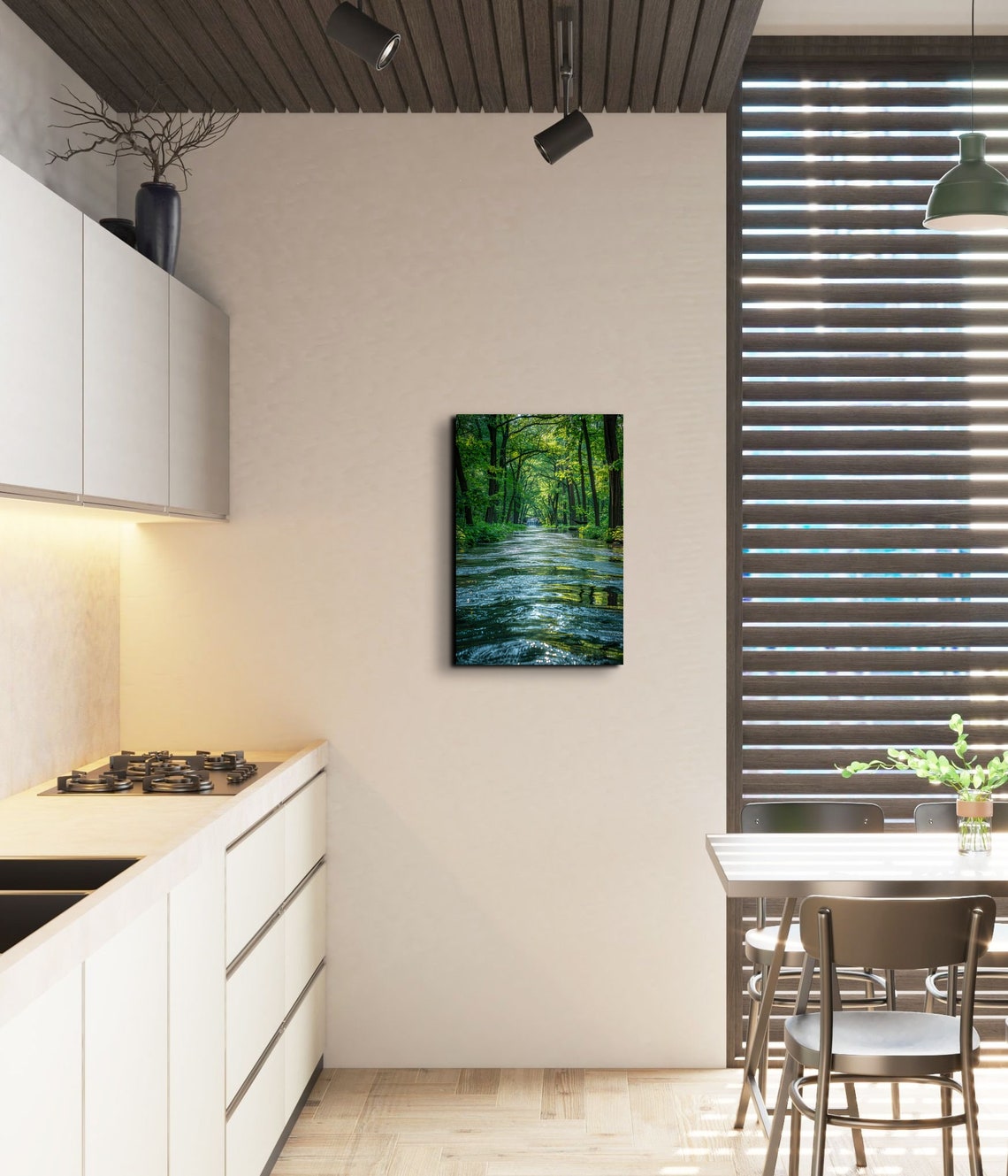Peaceful Morning River Flowing Through a Sunlit Green Forest Poster - Image 7