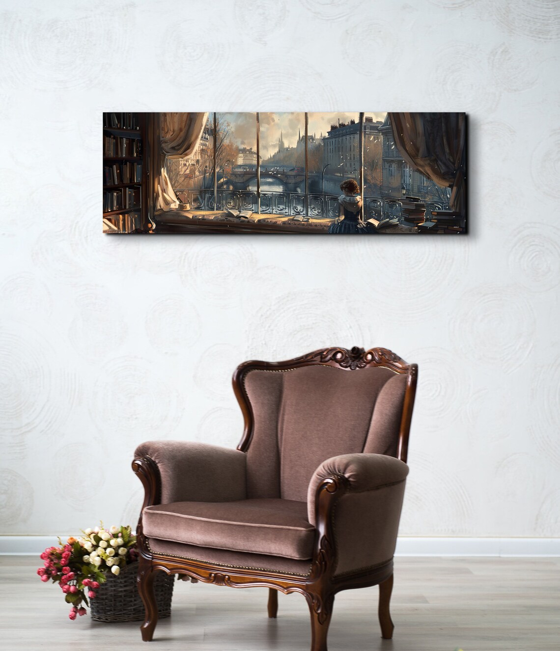 Paris Lady Reading By Window, Panoramic Art Print - Image 3