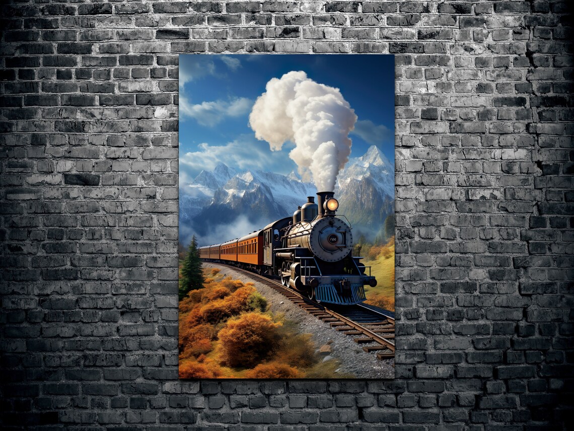 Express Train Art Print, Mountains Landscape - Image 2