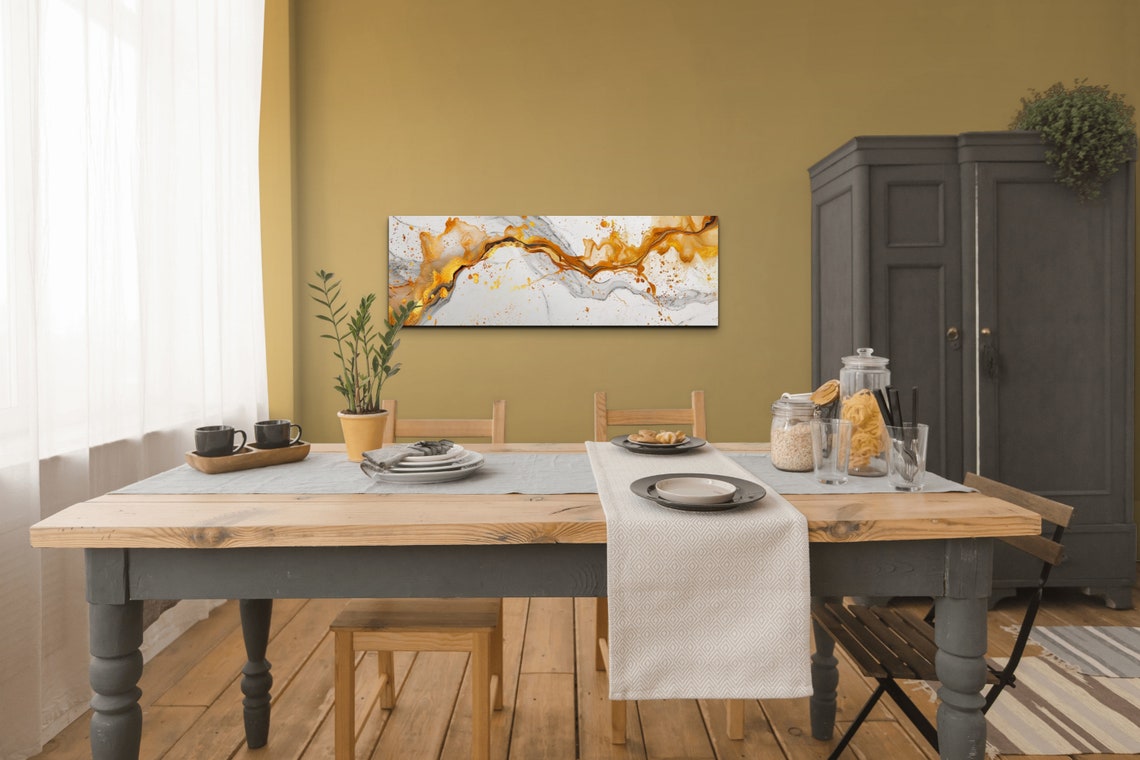 Abstract Gold and Gray Fluid Ink Swirls Panoramic Modern Poster - Image 6